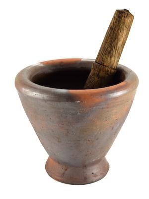MORTAIO TERRACOTTA ALTO + PESTELLO LEGNO (LAOS) *